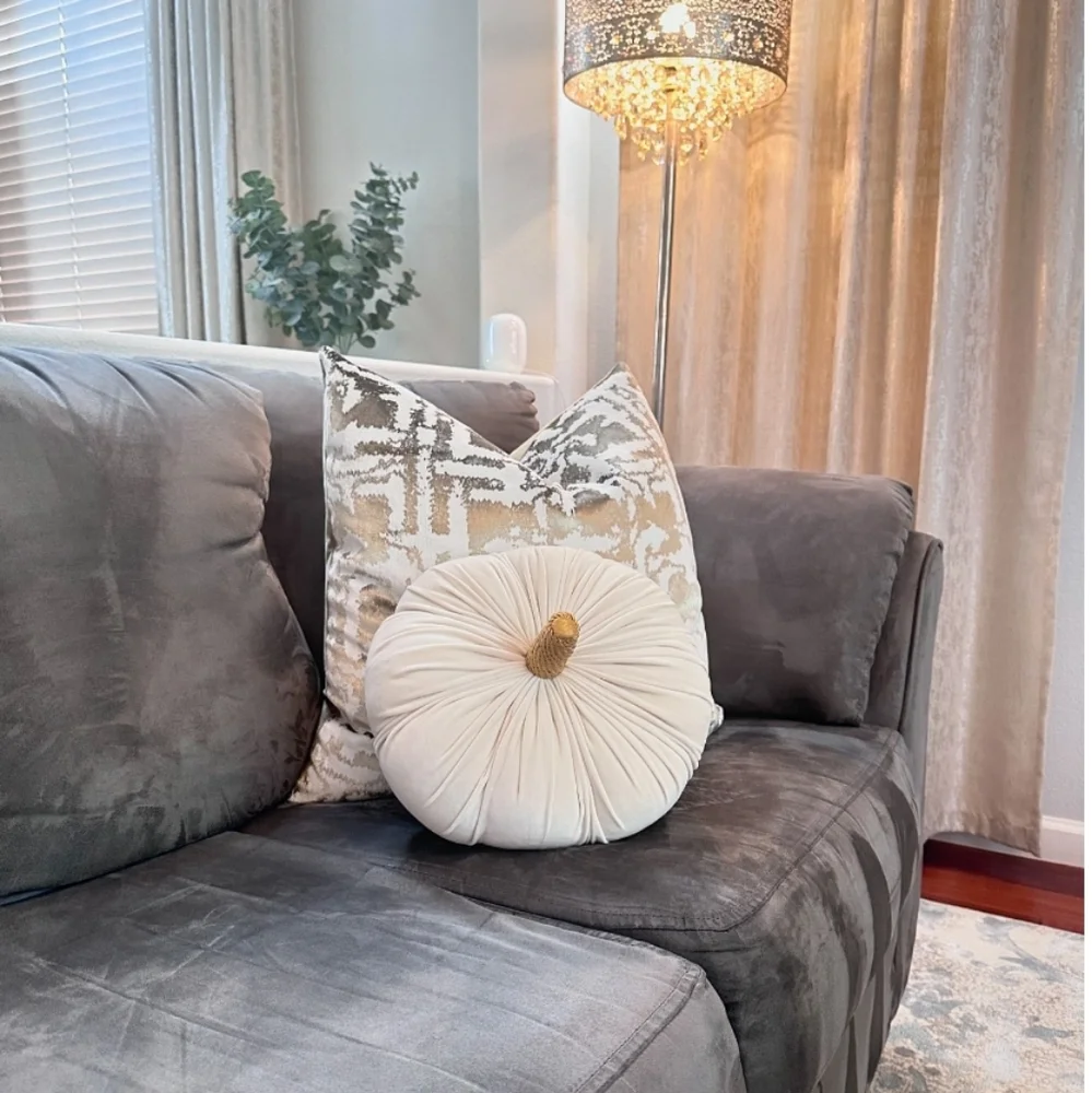 New THRESHOLD Large Decorative Pumpkin Shaped Velvet Pillow In Cream